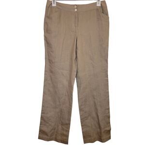Madison Studio womens tan linen wide leg flat front pants size 10